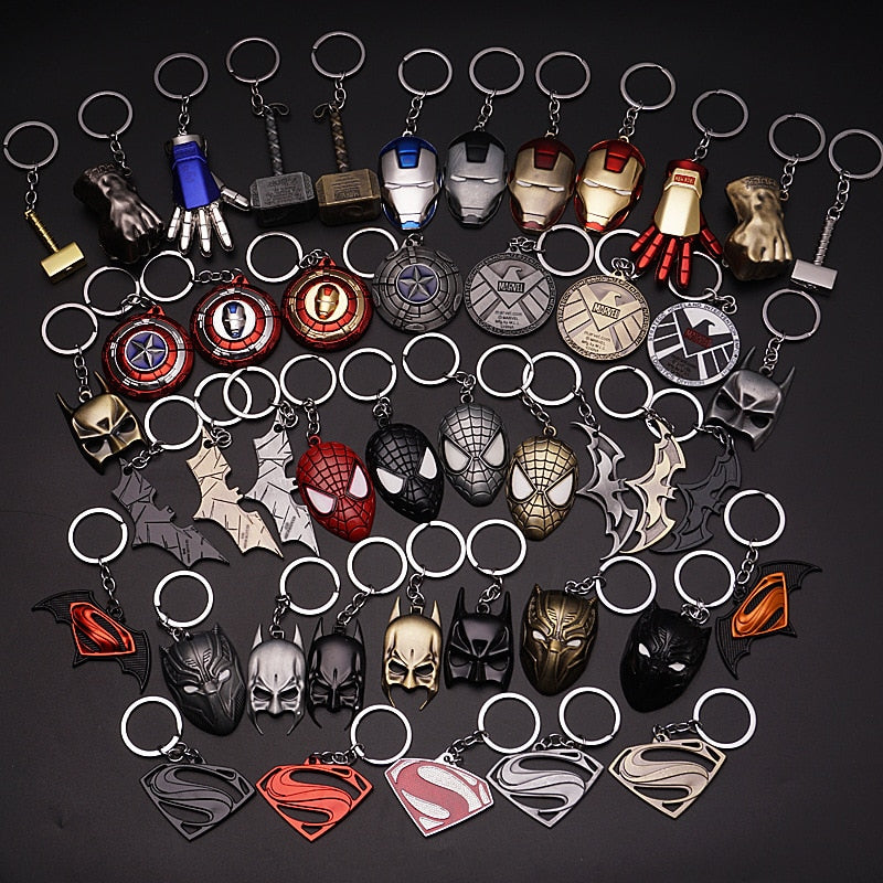 The Avengers Captain America Shield Spiderman Batman Keychain Toy Superhero Hulk Iron Man Marvel jewelry Metal Pendant Keychains