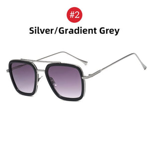 2019 Square Men Edith Sunglasses Vintage Tony Stark Silver Metal