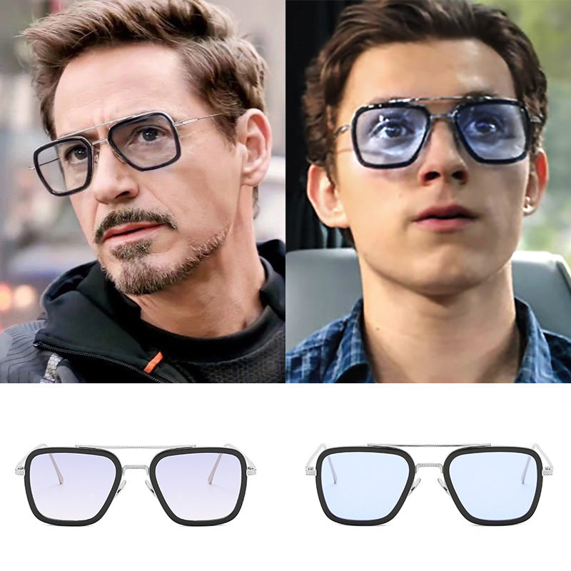 Luxury Fashion Avengers Tony Stark Flight Style Metal Frame Square Sunglasses