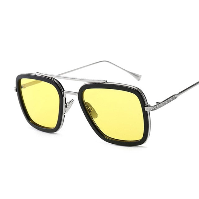 Luxury Fashion Avengers Tony Stark Flight Style Metal Frame Square Sunglasses