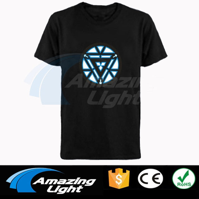 Iron Man Arc Reactor Tony Stark Avengers Thor Hulk Led Sound-activated Tee T-shirt